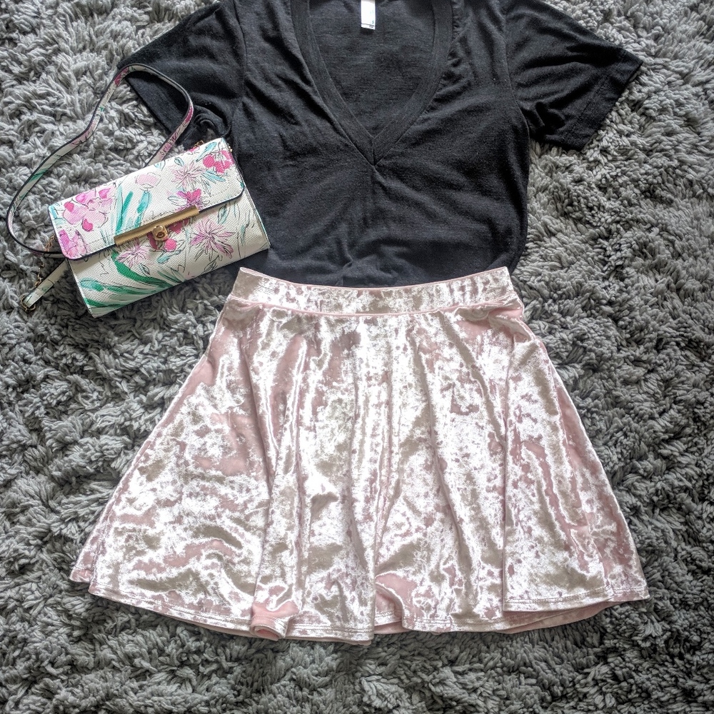 Forever 21 Light Pink Velvet Skater Skirt